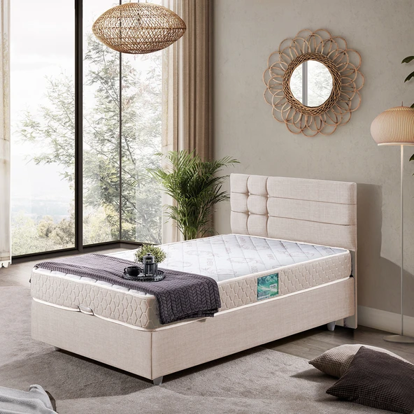 Viyana Tek Kişilik Baza Başlık Comfort Yatak Seti - Krem ürün görseli 1