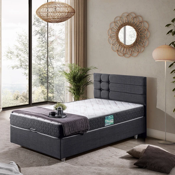 Viyana Tek Kişilik Baza Başlık Comfort Yatak Seti - Antrasit ürün görseli 1