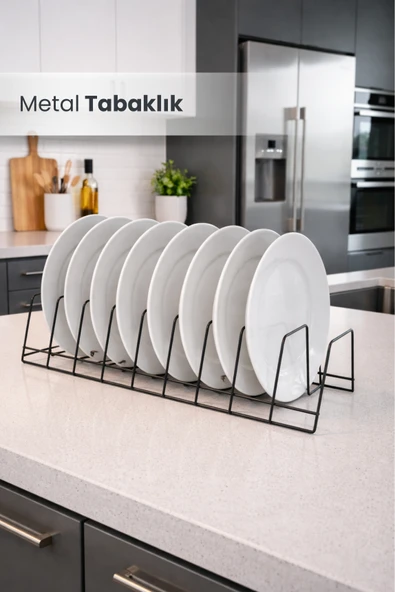 10 Bölmeli Metal Siyah Tabaklık Rafı Tezgah Üstü Dolap İçi Düzenleyici Tabaklık ürün görseli 1