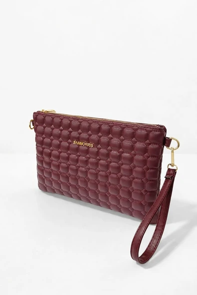 Kadın Suni Deri Ayarlanabilir Çapraz Ve El Askılı Portföy, Clutch Çanta S-1424  Bordo ürün görseli 1