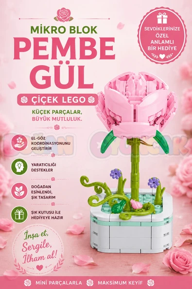Mikro Blok Pembe Gül Çiçek Lego - Lego Setleri Mini Lego - Çiçek Lego - Blossom Çiçek Lego ürün görseli 1