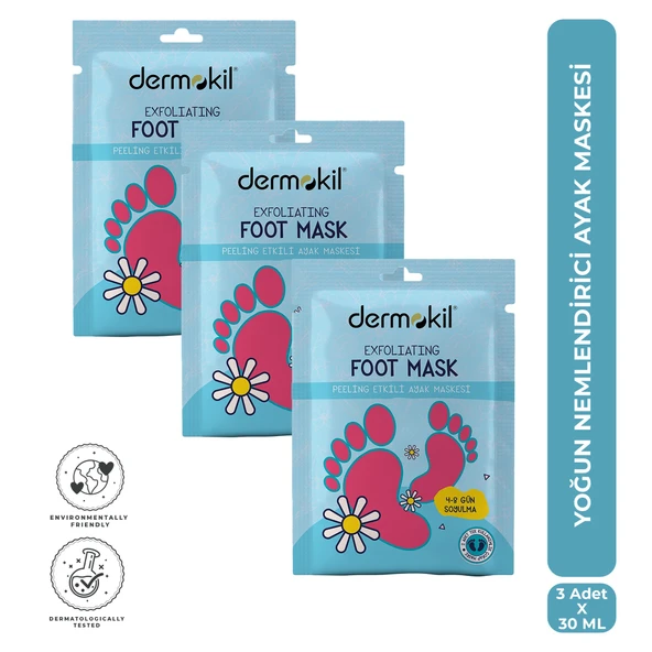 Dermokil Peeling Etkili Çorap Tipi Soyulabilir Ayak Maskesi 30 ml x 3 Adet ürün görseli 1