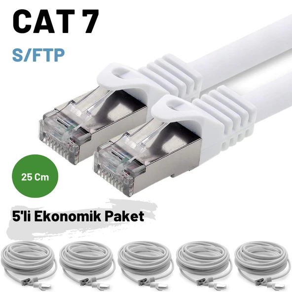 5 adet 25 Cm IRENIS CAT7 Kablo S/FTP Ethernet Network LAN Ağ Kablosu ürün görseli 1