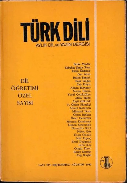 Türk Dili 379 380 Temmuz Ağustos 1983 Dil Öğretimi ürün görseli 1