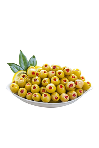 Araz et Biberli Yeşil Zeytin 1000 gr - Kırmızı Biber Dolgulu Gurme Lezzet ürün görseli 1
