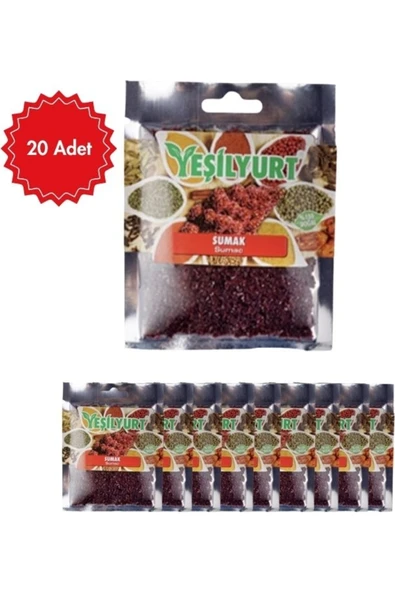 yeşilyurt Sumak 40 G x 20 Adet | Doğal ve Katkısız Baharat | Salata, Et ve Geleneksel Yemekler Için ürün görseli 1