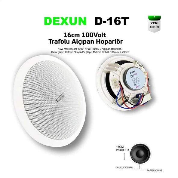 Dexun D-16T 16CM Trafolu Tavan Hoparlör ürün görseli 1