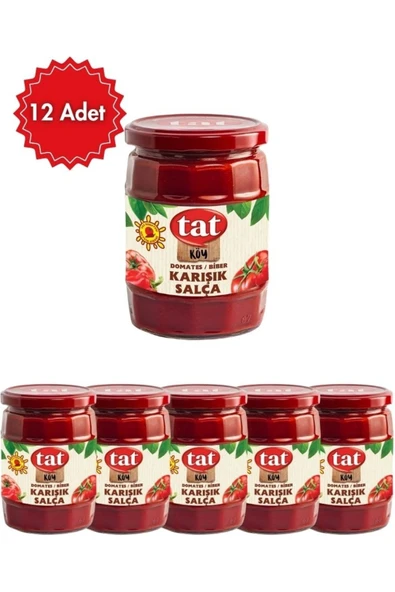 Tat Köy Domates Biber Karışık Salça 560 G x 12 Adet | Yemek ve Soslar Için Geleneksel Lezzet ürün görseli 1