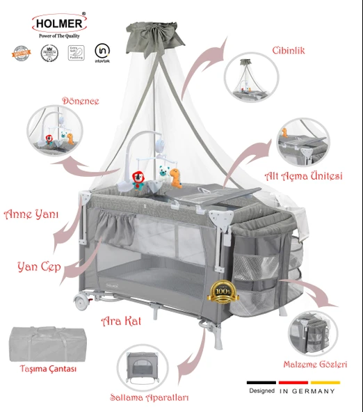 Holmer All In One ( Cibinlikli, Dönenceli, Alt Açma Ünüteli Oyun Parkı/park Yatak ) ürün görseli 1