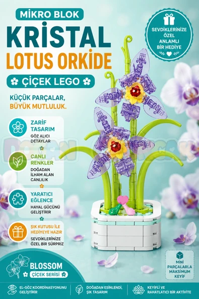Mikro Blok Kristal Lotus Orkide Çiçek Lego - Lego Setleri Mini Lego - Çiçek Lego - Blossom Çiçek Lego ürün görseli 1