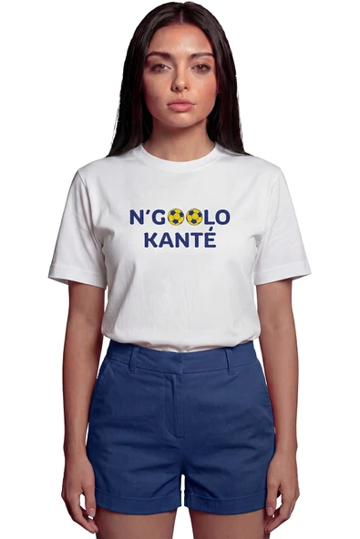 ''N'Goolo Kanté'' Futbol Temalı Baskılı %100 Pamuk Rahat Kesim Premium Kadın Taraftar Tişört ürün görseli 1