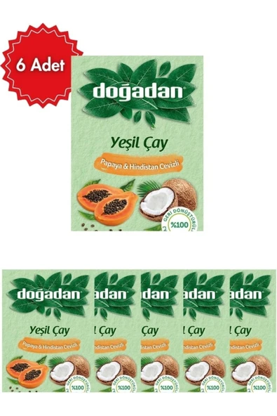 Doğadan Papaya & Hindistan Çevizli Yeşil Poşet Çay x 6 Paket ürün görseli 1