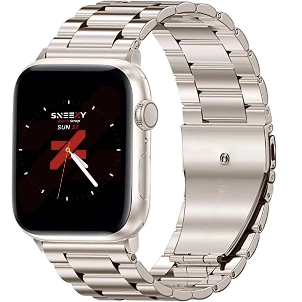 Apple Watch 42mm 44mm 45mm Watch Seri 3 4 5 6 7 Se Uyumlu Ironweft Döküm Çelik Metal Kordon  Starlight ürün görseli 1