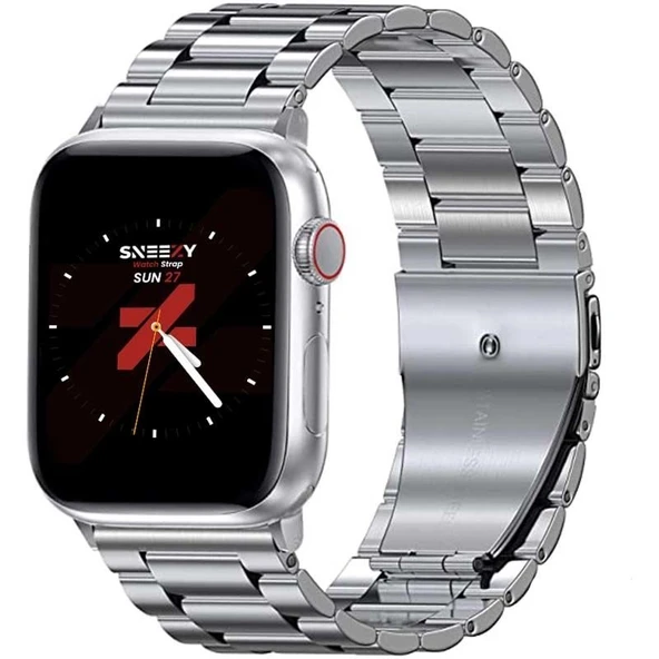 Apple Watch 42mm 44mm 45mm Watch Seri 3 4 5 6 7 Se Uyumlu Ironweft Döküm Çelik Metal Kordon  Gümüş ürün görseli 1