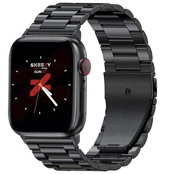 Apple Watch 38mm 40mm 41mm Watch Seri 3 4 5 6 7 Se Uyumlu Ironweft Döküm Çelik Metal Kordon  Siyah ürün görseli 1
