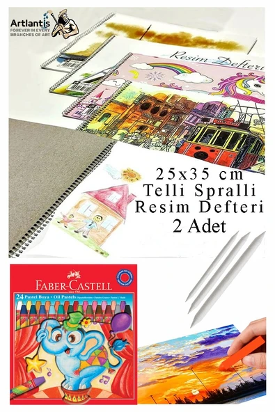 24 Renk Pastel Boya 25x35 cm Telli Spralli Resim Defteri Pastel Dağıtma Kalemi 15 Yaprak Resim Defteri Yağlı Pastel ürün görseli 1