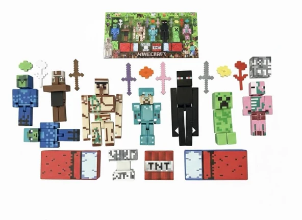 Enderman Golem Cripper Minecraft  7 Karakter 14 Aksesuar 21 Parça Çocuk Figür Oyun Seti ürün görseli 1