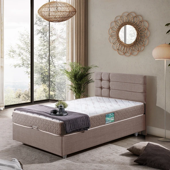 Viyana Tek Kişilik Baza Başlık Comfort Yatak Seti - Açık Kahve ürün görseli 1