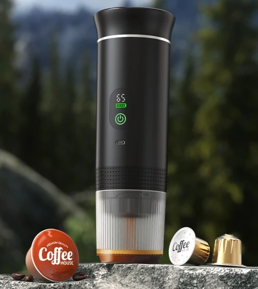 Volkano taşınabilir kahve makinesi 3-in-1 kablosuz Espresso kapsül 80ML su tankı USB güç kaynağı şarj siyah ürün görseli 1