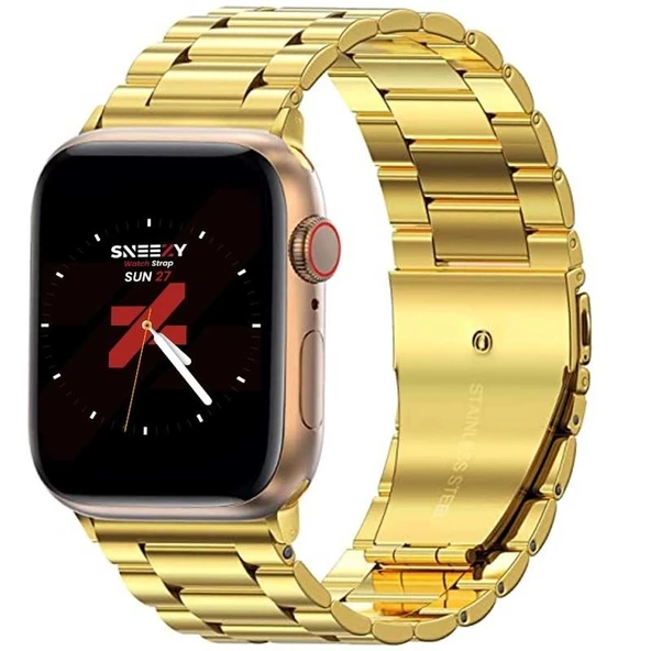 Apple Watch 38mm 40mm 41mm Watch Seri 3 4 5 6 7 Se Uyumlu Ironweft Döküm Çelik Metal Kordon  Gold ürün görseli 1