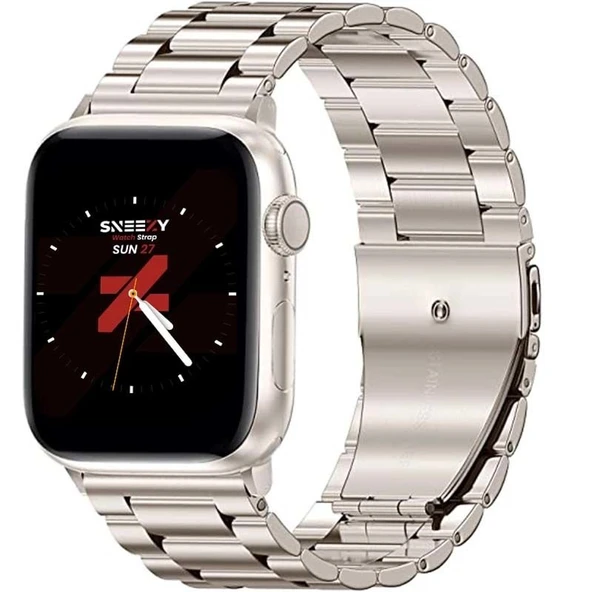 Apple Watch 38mm 40mm 41mm Watch Seri 3 4 5 6 7 Se Uyumlu Ironweft Döküm Çelik Metal Kordon  Starlight ürün görseli 1