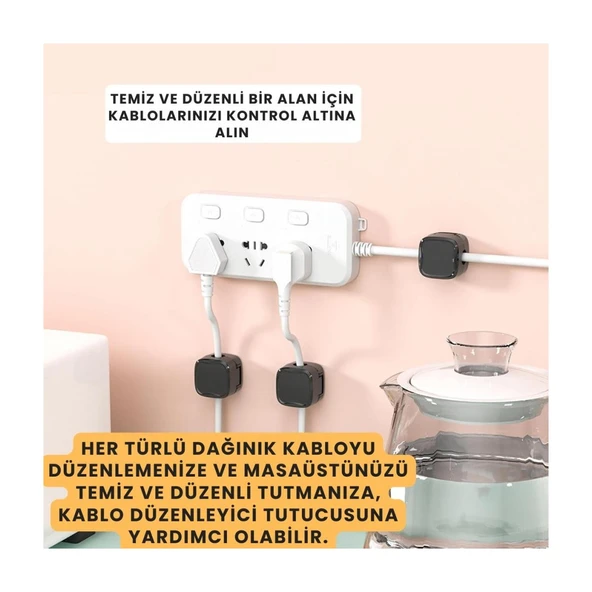 Mucit Home 6 Adet Set Yapışkanlı Manyetik Kapaklı Kablo Düzenleyici Organizer, Ev, Ofis, Kablo Düzenleyici ürün görseli 1