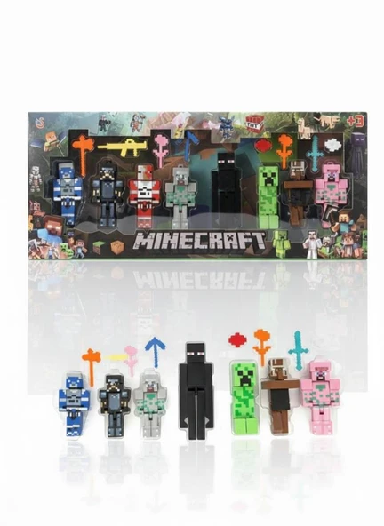 Endermanlı Minecraft  8 Karakter 8 Aksesuar 16 Parça Çocuk Figür Oyun Seti ürün görseli 1