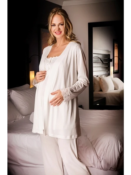 Bondy 17213 Hamile Lohusa 3 Lü Pijama Sabahlık Takımı ürün görseli 1