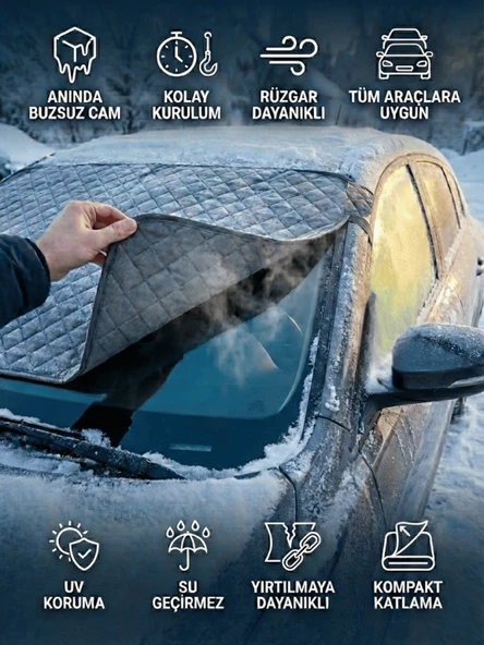 Beylini Oto Cam Buzlanma Önleyici Branda Araç Cam Buz Koruyucu Kışlık Koruyucu Kar Buz Önleyici Ön Cam Tente ürün görseli 1