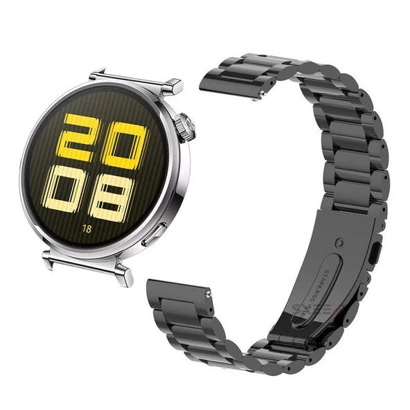 Huawei Watch Gt5 41mm İle Uyumlu Ironweft Paslanmaz Döküm Çelik Metal Kordon  Siyah ürün görseli 1