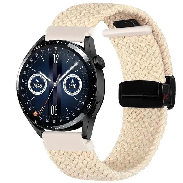 Huawei Watch GT5 46mm Uyumlu Kordon Manyetik Metal Tokalı Kumaş Örgü Kordon  Starlight ürün görseli 1