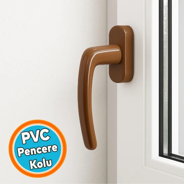 PVC Pencere Kolu Pimapen Uyumlu Sağ-Sol Açılır Yedek Balkon Vidalı Plastik Kol Mekanizma Kahverengi ürün görseli 1