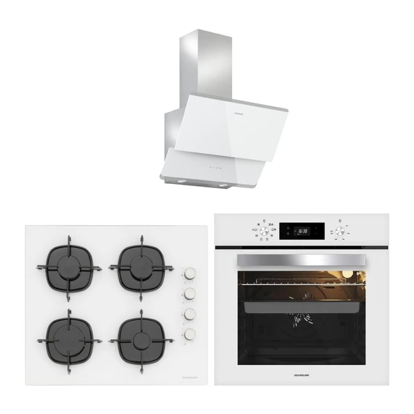Silverline Beyaz Cam Ankastre Set 3490 Oslo Davlumbaz - CS5335W01 Ocak - BO65E4W01 Fırın ürün görseli 1