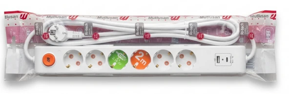Mutlusan Ri-Tech Altılı Usb+Type-C Grup Priz Ç.K 2 MT 0011756501020200 ürün görseli 1