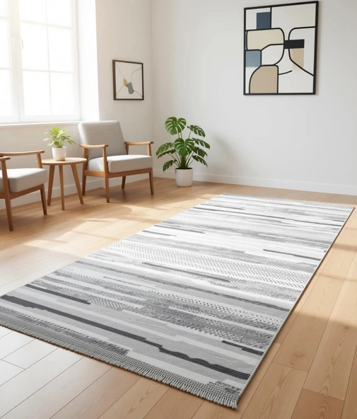 Yağmurser Bambu Yumuşak Dokulu Kaymaz Taban Halı Yolluk 8001 Gri ürün görseli 1