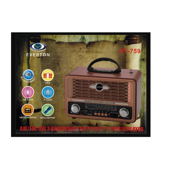 Everton Rt-759 Bluetooth Fm-Usb-Tf-Aux Şarjlı Nostaljik Radyo ürün görseli 1