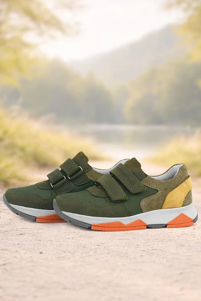 Rakerplus Hakiki Deri Yeşil Çocuk Cırtlı Sneakers Spor Ayakkabı ürün görseli 1