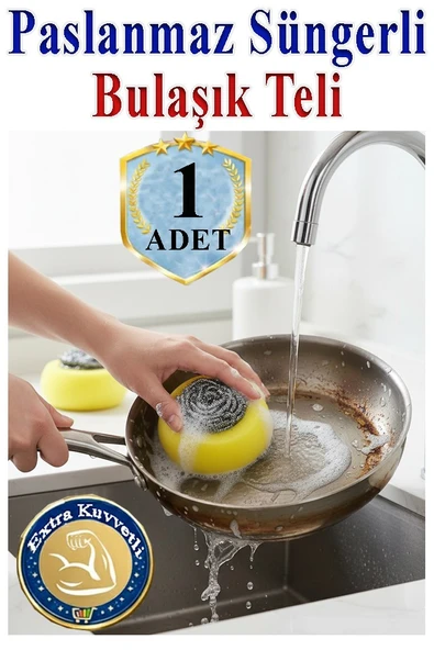 Süngerli Bulaşık Teli Ovma Teli 1 Adet Süngerli Toptel Sürtme Teli Lavabo Mutfak Banyo Temizlik Teli Sert Yüzey ürün görseli 1