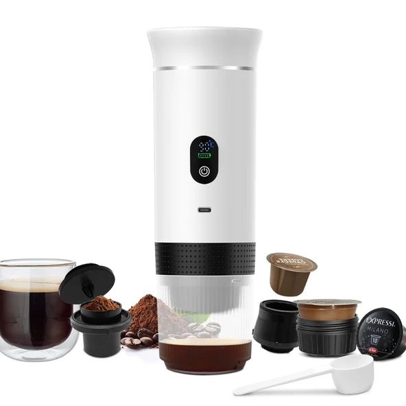 Volkano taşınabilir kahve makinesi 3-in-1 kablosuz Espresso kapsül 80ML su tankı USB güç kaynağı şarj beyaz ürün görseli 1