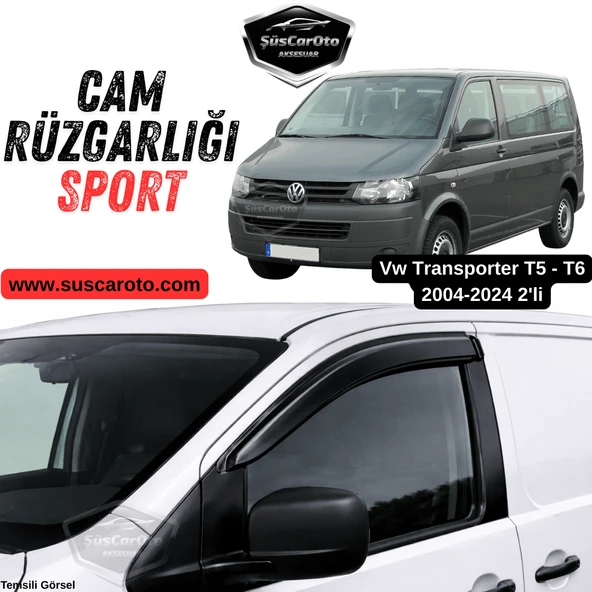 Vw Transporter T5-T6 2004-2024 Uyumlu Mugen Cam Rüzgarlığı Seti Piano Black 2'li İthal Parlak Siyah ürün görseli 1