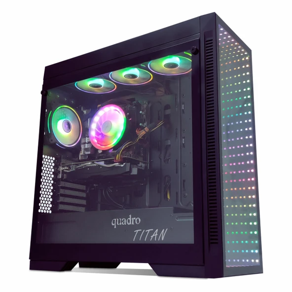 Quadro QT100 Titan USB 3.2 RGB ATX Mid Tower Siyah Kasa ürün görseli 1