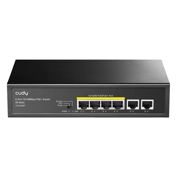 Cudy FS1006P 250m 60W PoE+ 6 Port 10/100Mbps Megabit Metal Switch ürün görseli 1