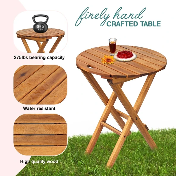 60x50x40 cm Ahşap Katlanır Yuvarlak Kamp Masası | Piknik, Bahçe ve Balkon | Kolay Taşımalı - Doğal Bambu Rengi ürün görseli 1