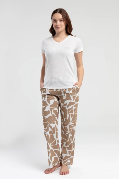 Pierre Cardin Paris Kadın Beautiful V Yaka Kısa Kollu Desenli Pijama Takım ürün görseli 1