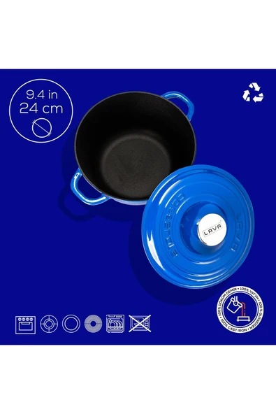 Lava New Heritage Yuvarlak Mavi 24 cm Döküm Tencere ürün görseli 1