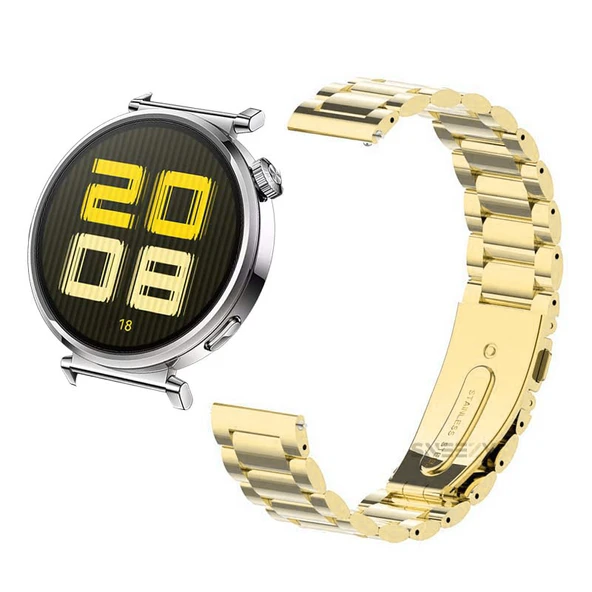 Huawei Watch Gt5 41mm İle Uyumlu Ironweft Paslanmaz Döküm Çelik Metal Kordon  Gold ürün görseli 1