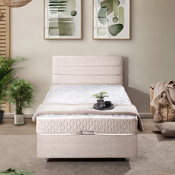 Sofia Tek Kişilik Baza Başlık Comfort Yatak Seti - Krem - Resim 2