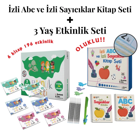 3 Yaş Etkinlik Seti (6 KİTAP 196 ETKİNLİK) - İzli Abc ve Sayıcıklar Kitabları Oluklu Seti ürün görseli 1