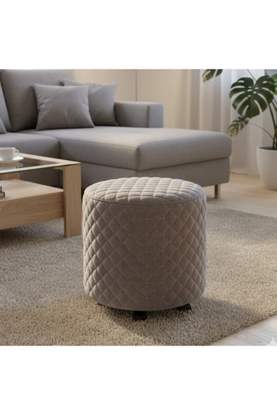 Ratemo Mobilya Tekerlekli Puf Tabure 35x40 cm – Döşemelik Kumaş, Sağlam Kasa, 5 Tekerlekli ürün görseli 1