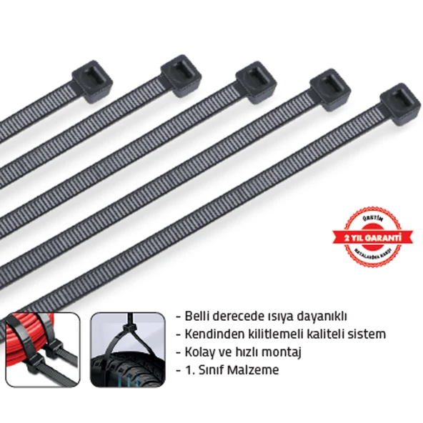 PLASTİK KİLİTLİ KELEPÇE 3X100 mm SİYAH ürün görseli 1